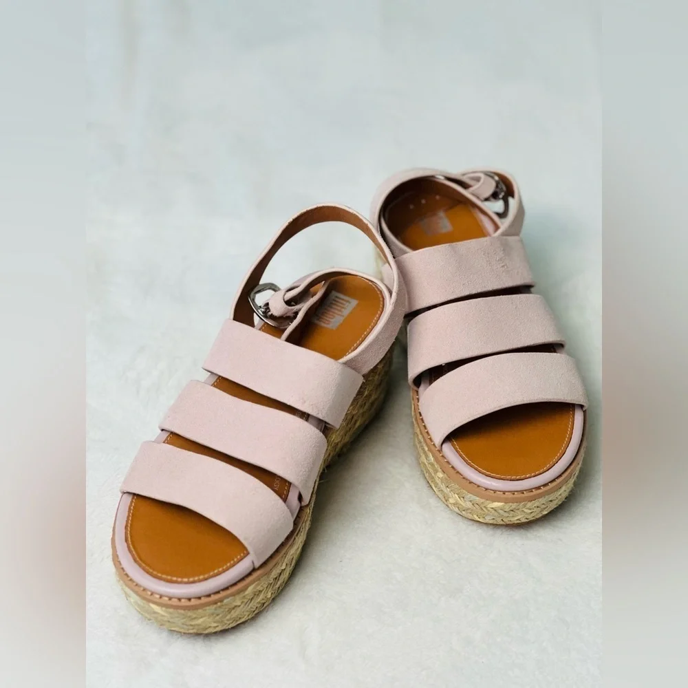 Fitflop Eloise Espadrille Suede Strappy Wedge Sandals in Soft Lilac Size 36 or 5